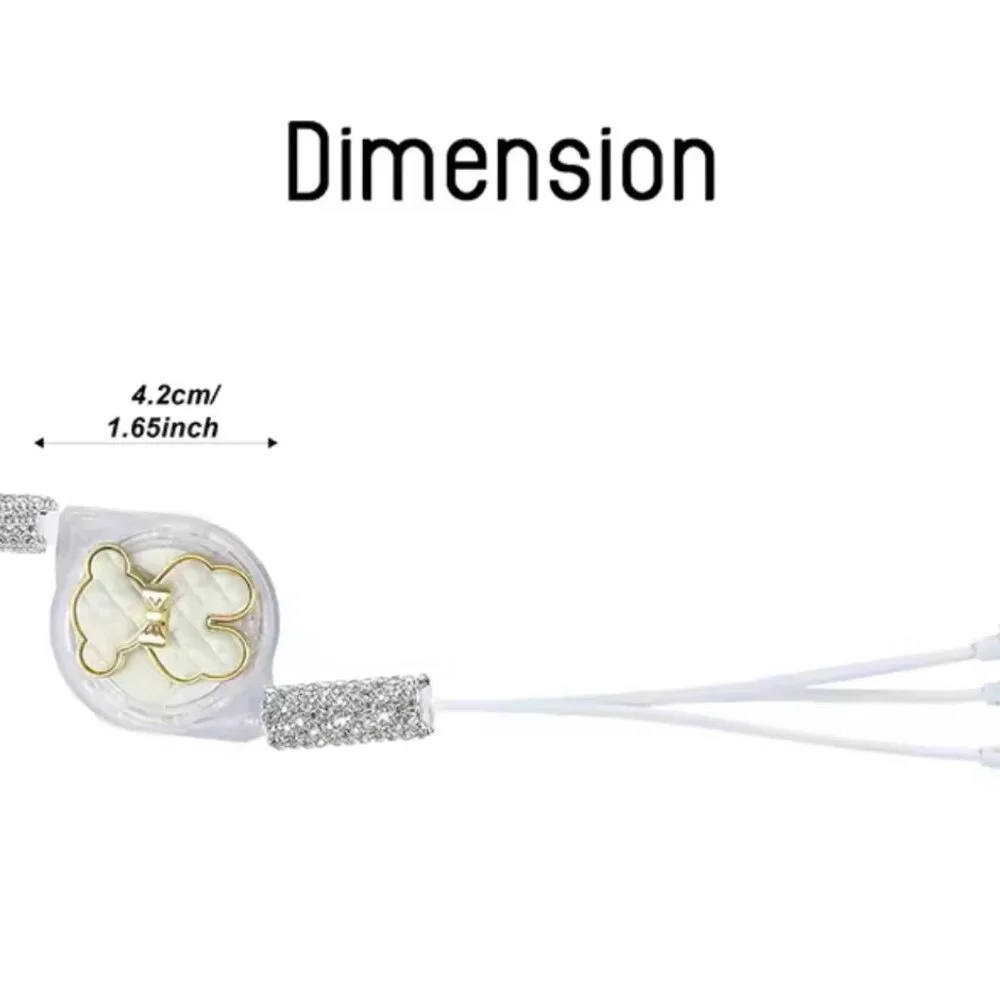 luxury 3-in-1 Charging Cable with Sparkly Rhinestones & bear design